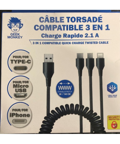 CABLE GEEK MONKEY compatible 3 en 1